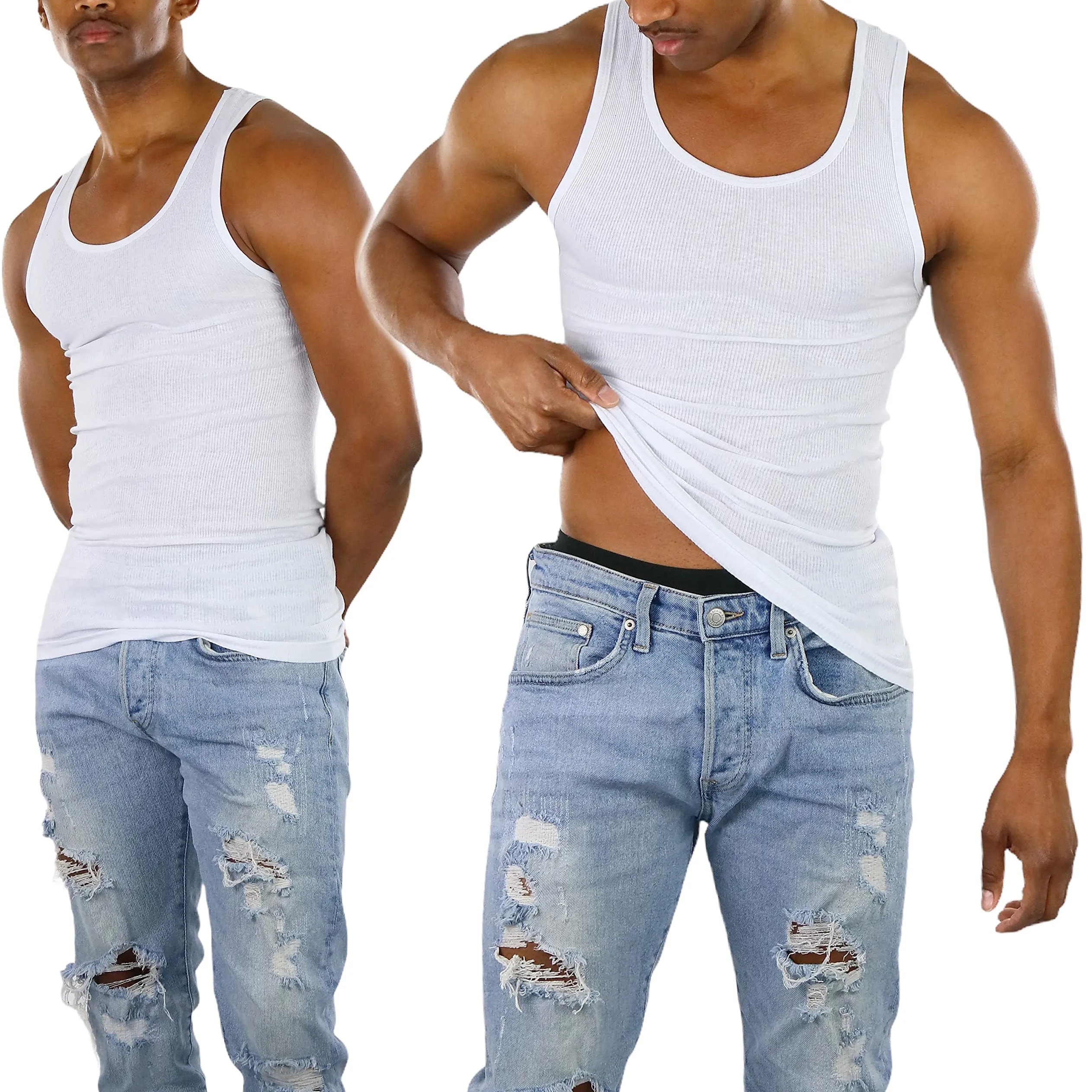 3-Pack: ToBeInStyle Men's Slim Fit Generous Length A-Shirts