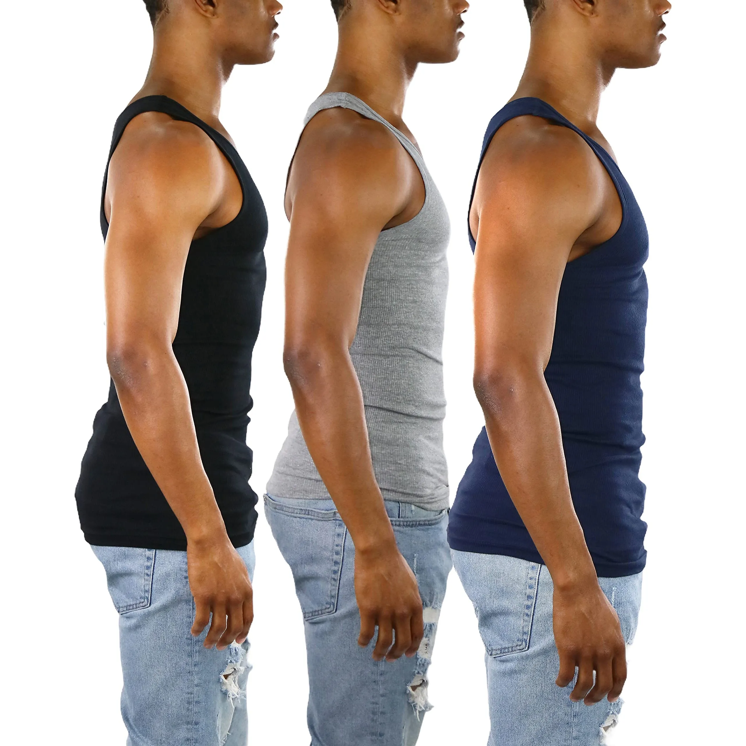 3-Pack: ToBeInStyle Men's Slim Fit Generous Length A-Shirts