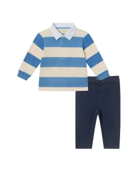 Andy & Evan Striped Rugby Shirt & Pique Pant Set