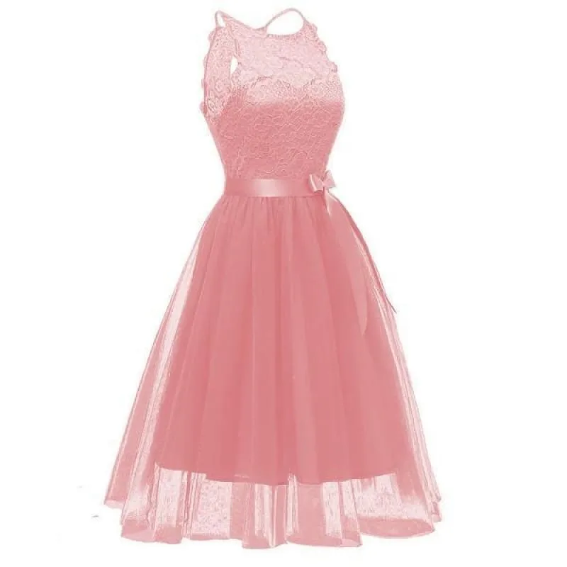 Bridelily Stylish Fashion Bowknot Lace Dress