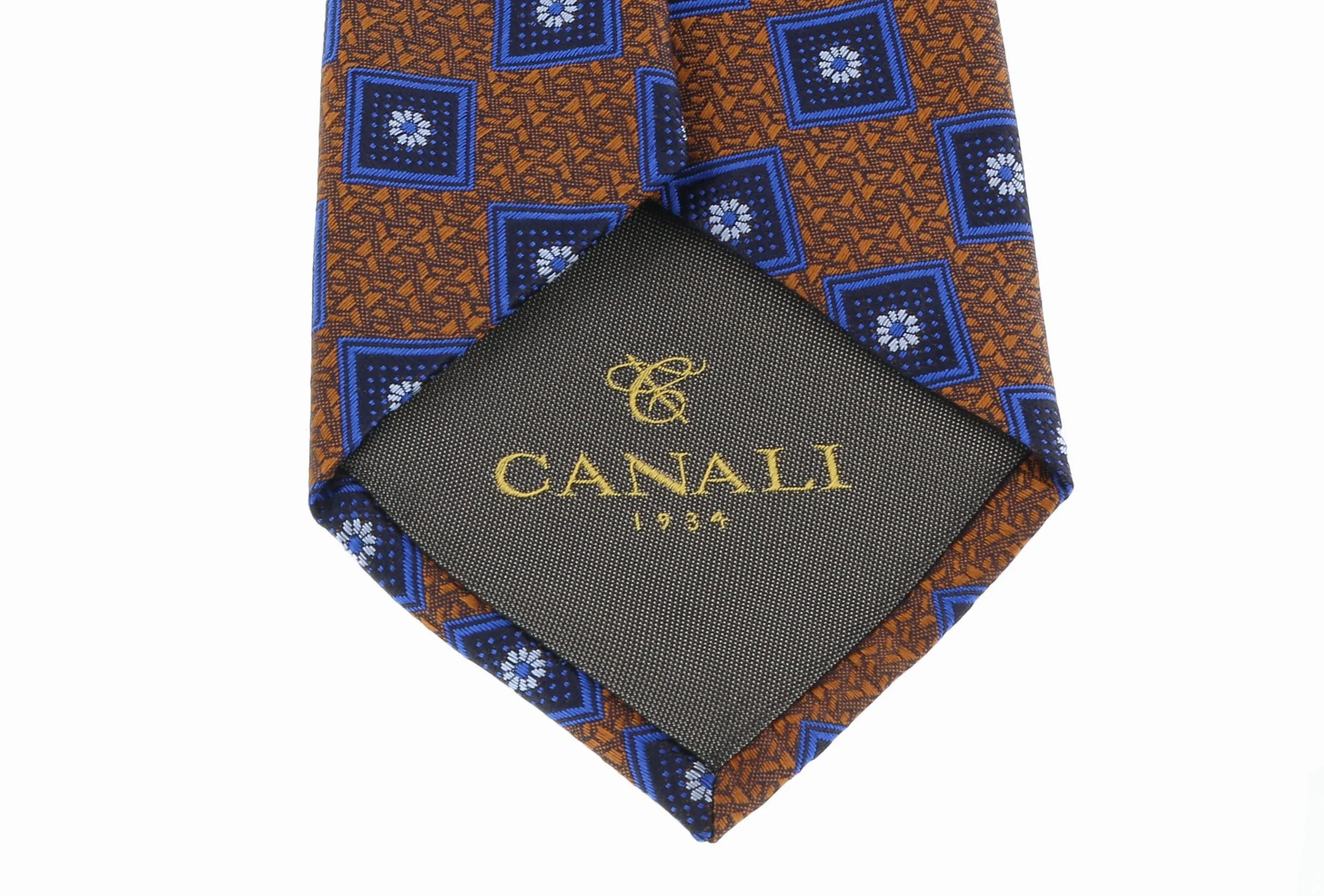 Canali Red Brick/Blue Pure Silk Floral Geometric Pattern Tie- Blade Width 3in