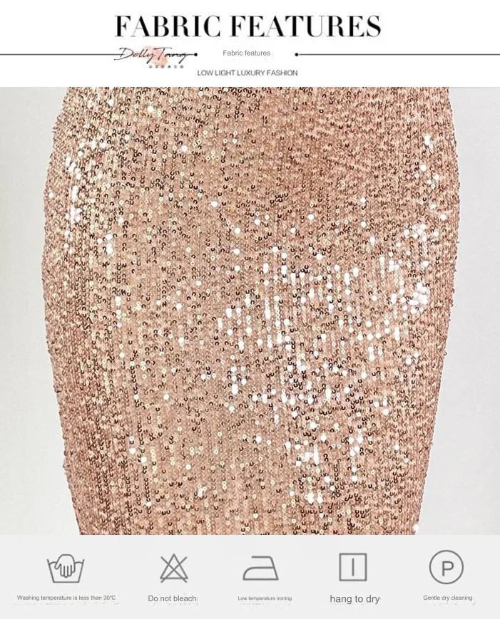 DOLLY ELEGANT Glitter Sleeveless Halter Neck Slim Fit Long Cocktail Dress-MERCY (V)