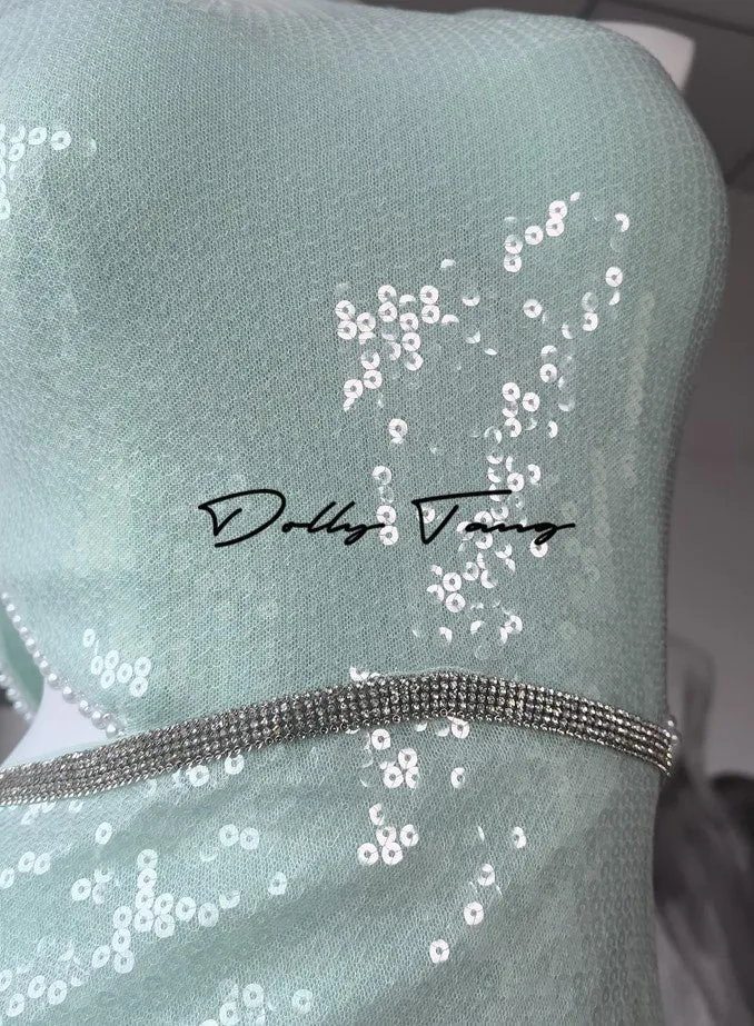 DOLLY Elegant Mint Sleeveless Slim Fit Halter Hollow Long Party Dress-Mint