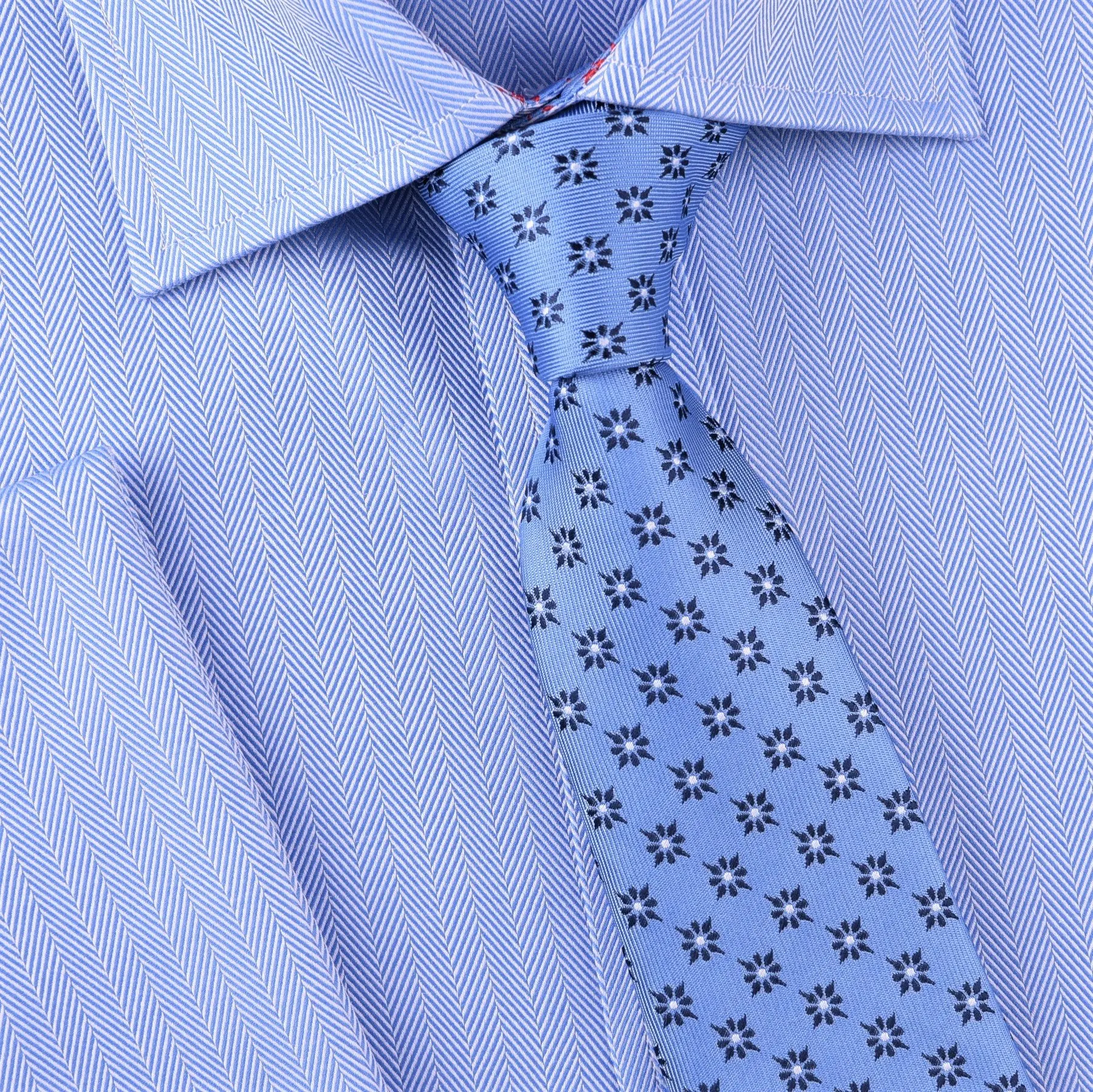 Light Blue Sparkling Radiant Floral Luxury Designer Patterned Tie 3"