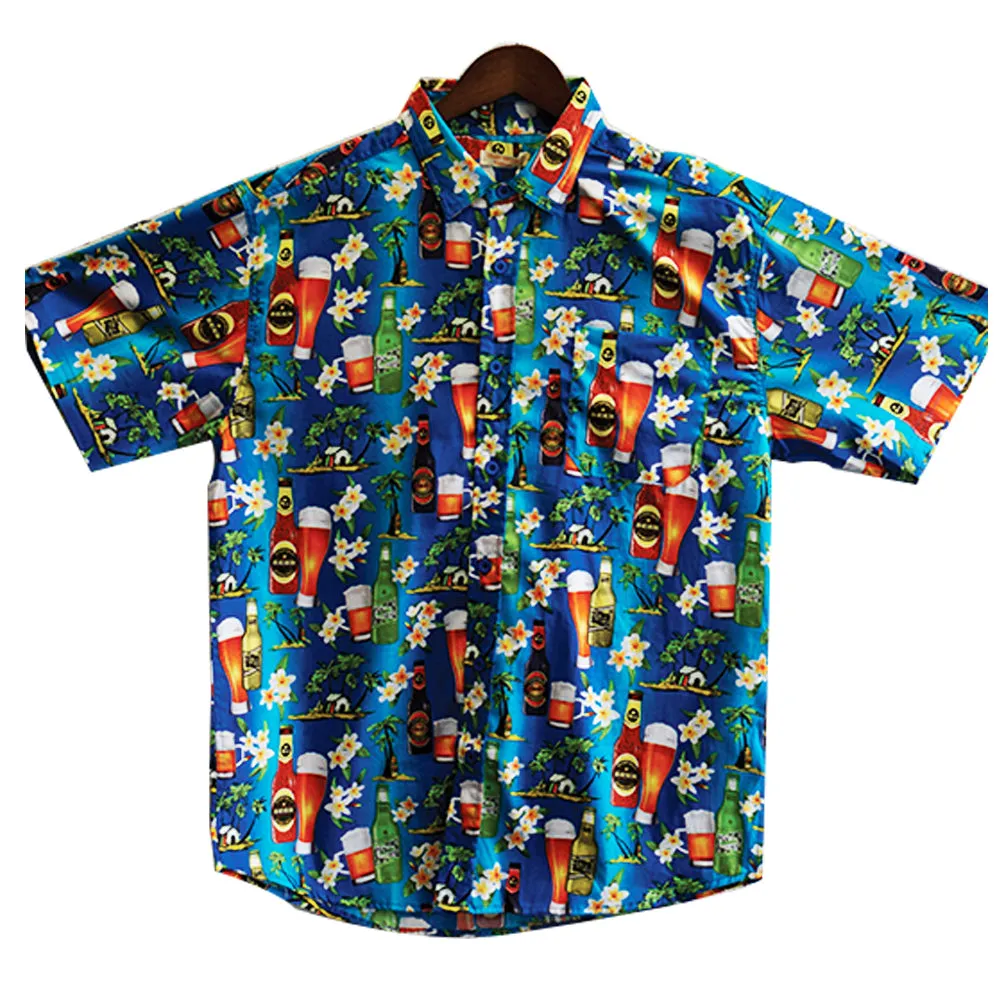 Mens HAWAIIAN SHIRT 100% Cotton Beach Tropical Summer Top - Vintage Palms