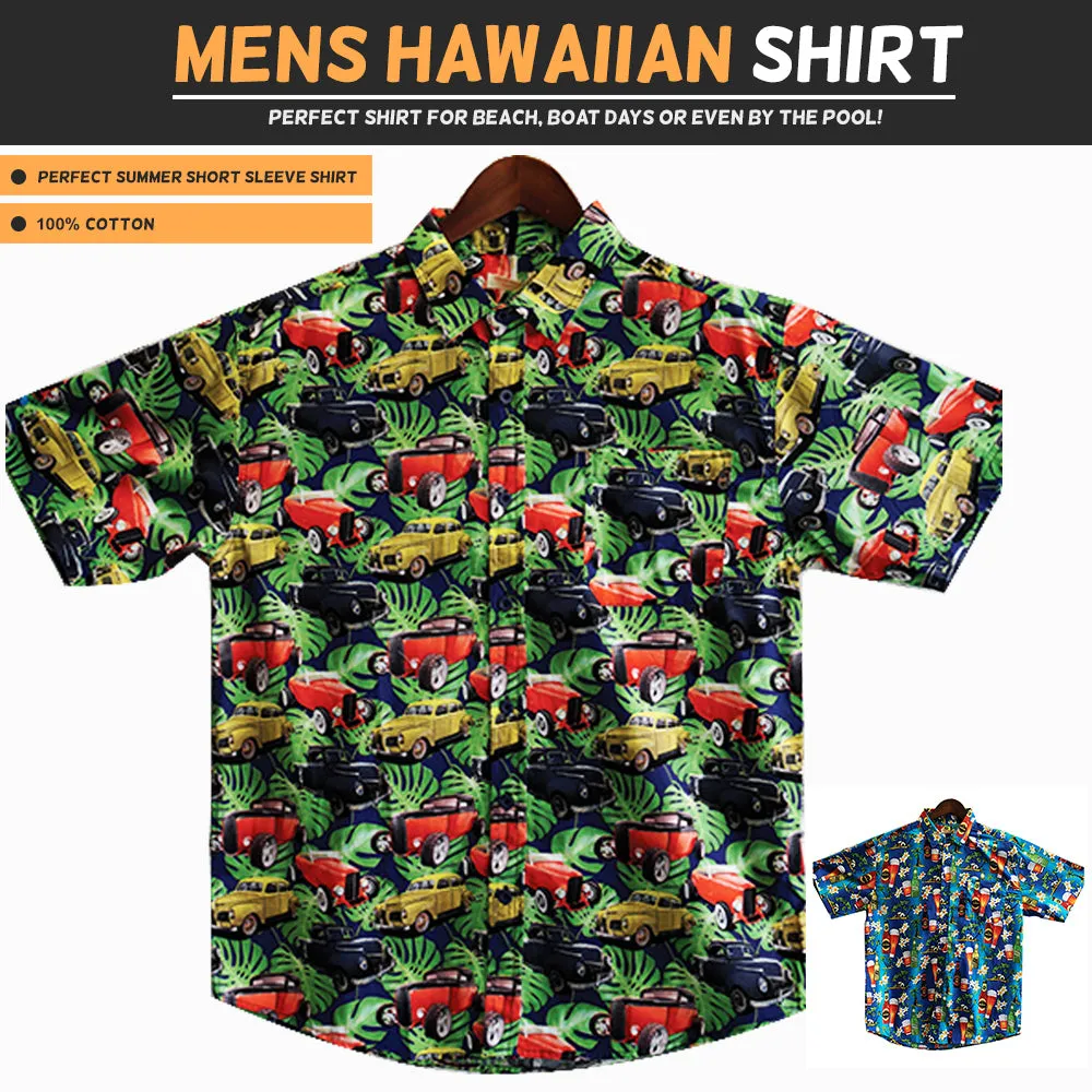 Mens HAWAIIAN SHIRT 100% Cotton Beach Tropical Summer Top - Vintage Palms