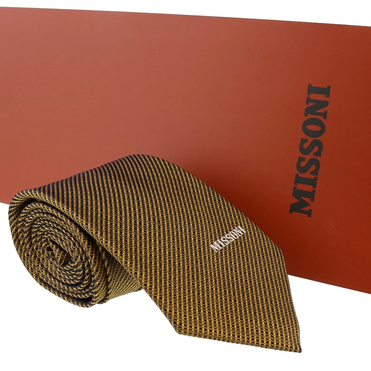 Missoni Interlock Woven Gold Woven Pure Silk Tie