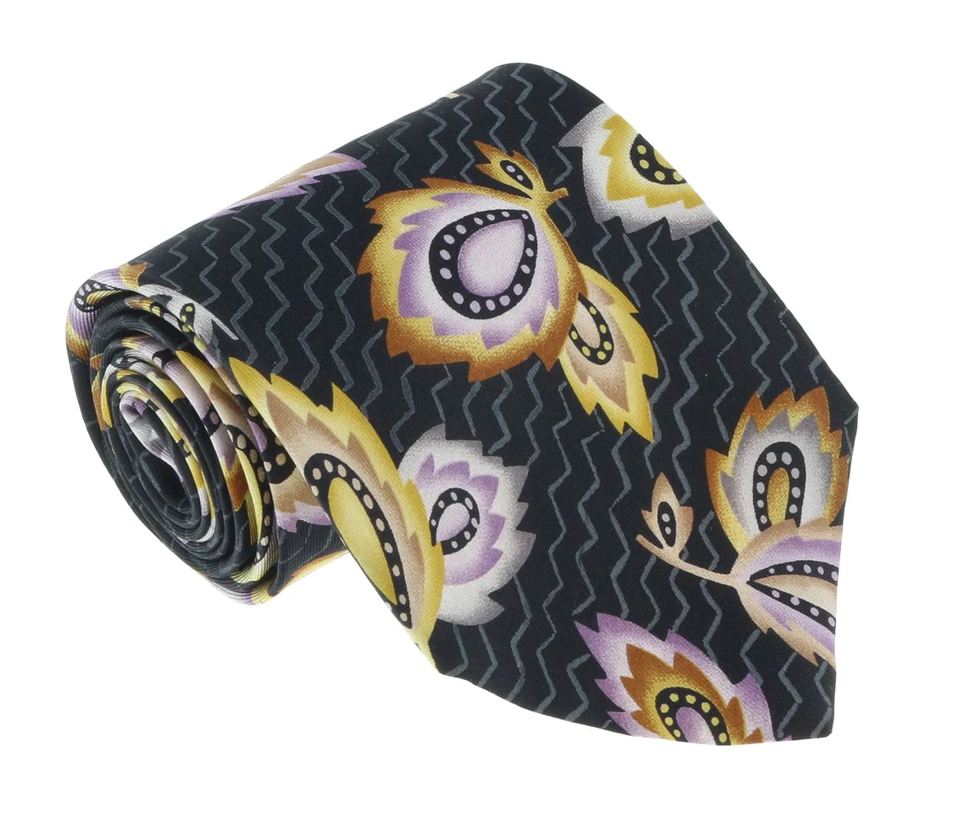 Missoni U1452  Black/Purple Chinoiserie Pure Silk Tie