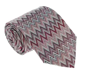 Missoni U4914 Red/Silver Chevron Pure Silk Tie
