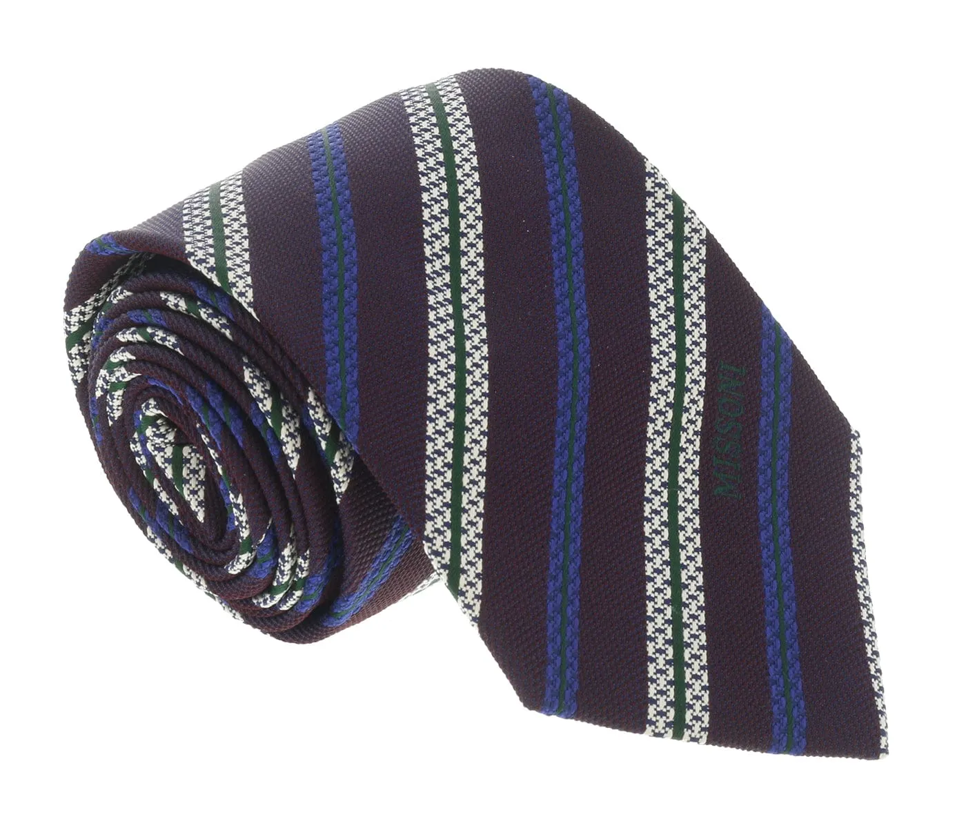 Missoni U5691 Regimental Plum/Electric Blue Pure Silk Tie