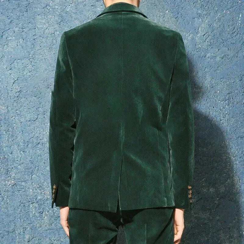 Wiaofellas  -  Fashion Men Suits Tailor-Made 2 Pieces Velvet Green Double Breasted High Quality Formal Wedding Groom Causal Prom Tailored